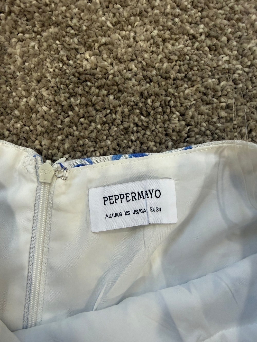 Peppermayo Tayla Linen Mini Dress Strapless Blue White Print XS - Picture 4 of 5